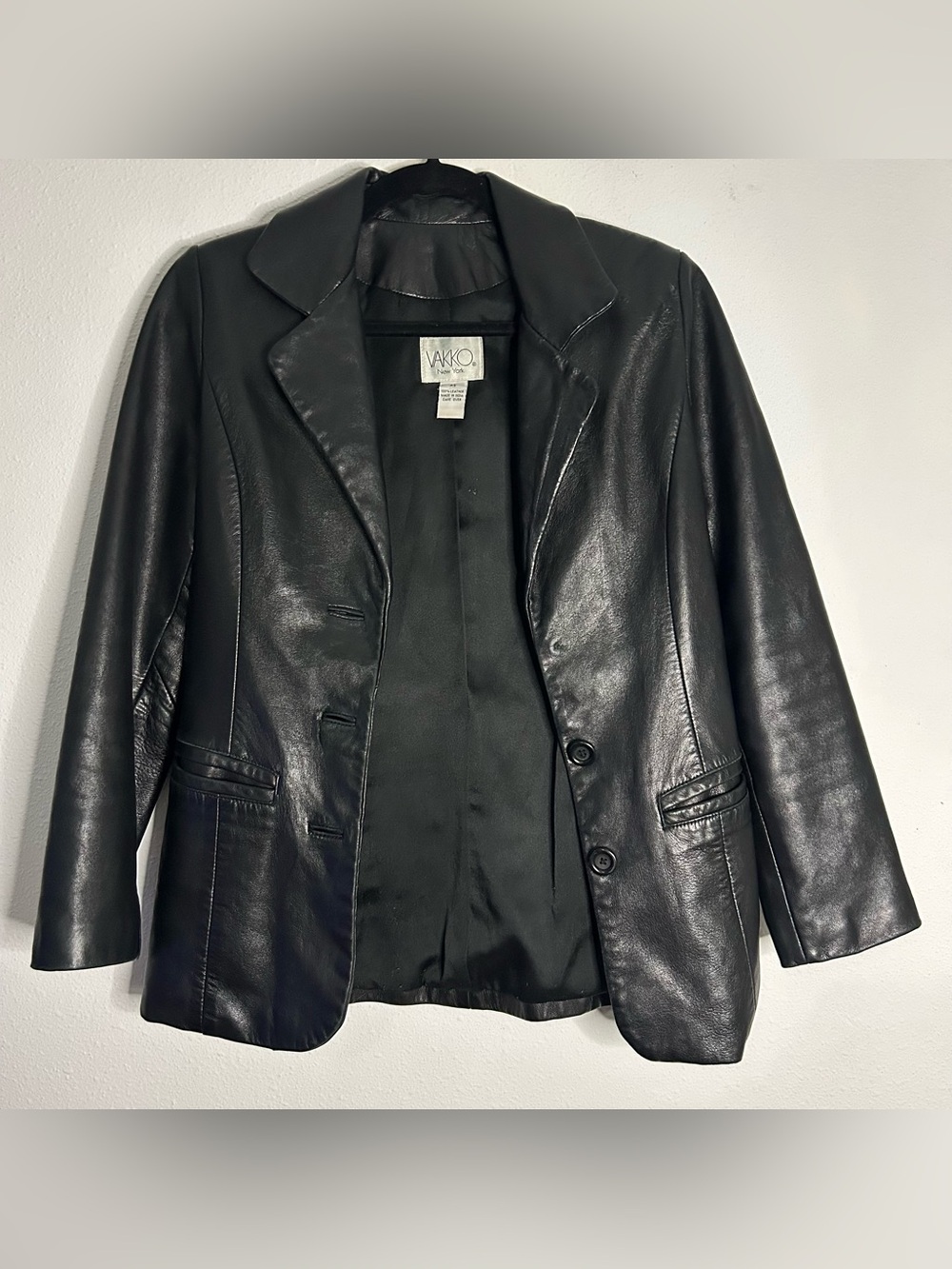 Vakko Black Leather Blazer Jacket